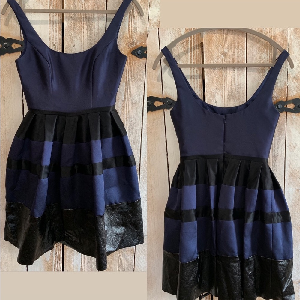 ABS Colorblock Navy & Faux Leather Dress